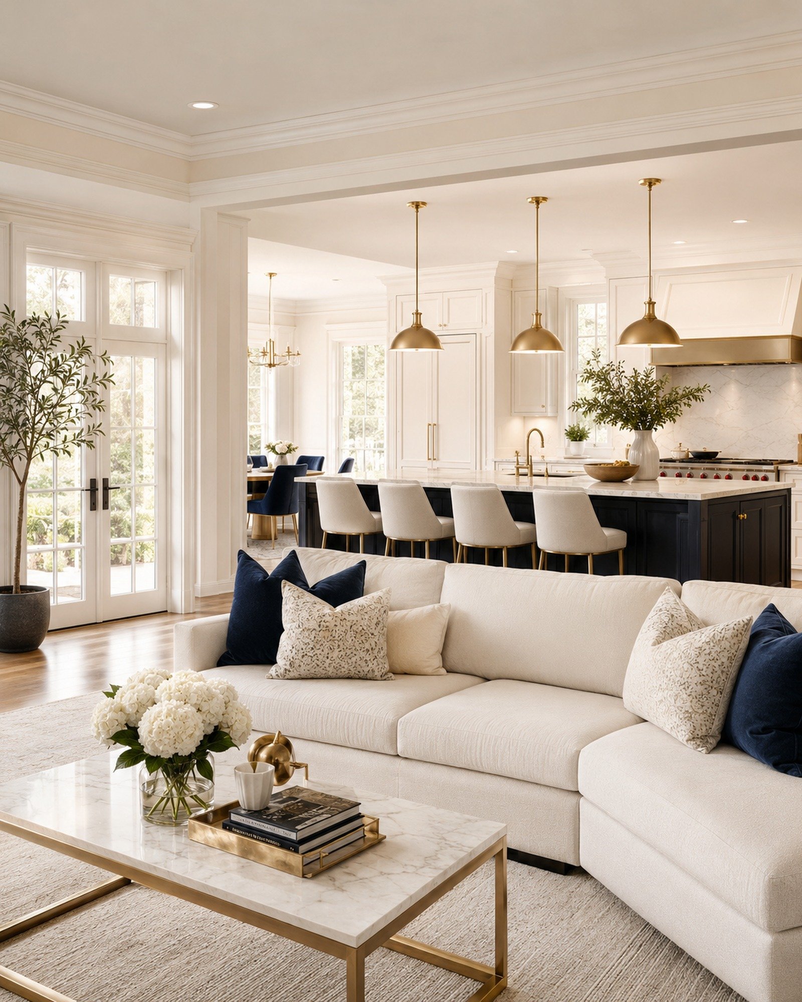 Luxury open concept home renovation with bright living room and kitchen by Reliable Renovators in Metro Detroit