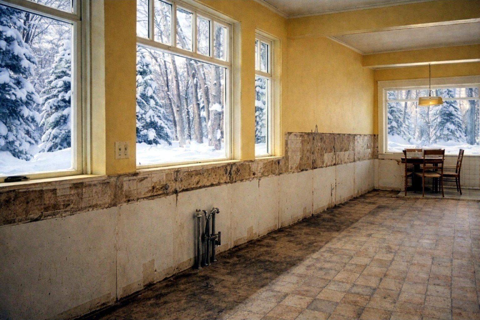 Reliable Renovators kitchen remodeling progress with cabinets removed in Metro Detroit